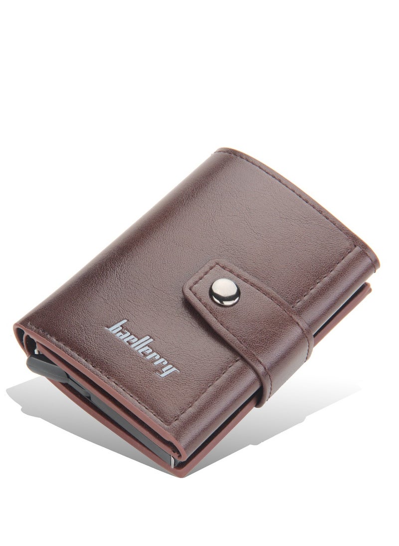 Men'S Wallet, Anti-Magnetic Theft, Short Buckle Automatic Card, Premium Card Holder Brown