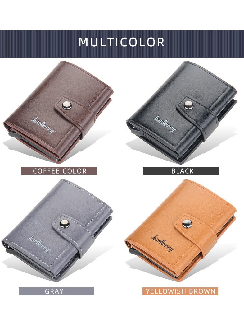 Men'S Wallet, Anti-Magnetic Theft, Short Buckle Automatic Card, Premium Card Holder Brown