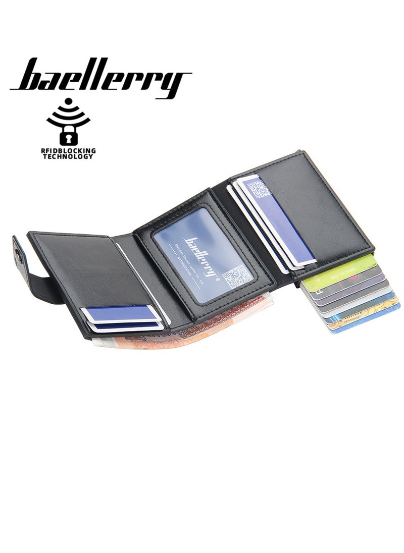 Men'S Wallet, Anti-Magnetic Theft, Short Buckle Automatic Card, Premium Card Holder Brown