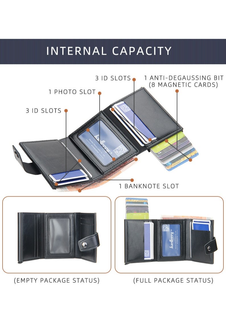 Men'S Wallet, Anti-Magnetic Theft, Short Buckle Automatic Card, Premium Card Holder Brown