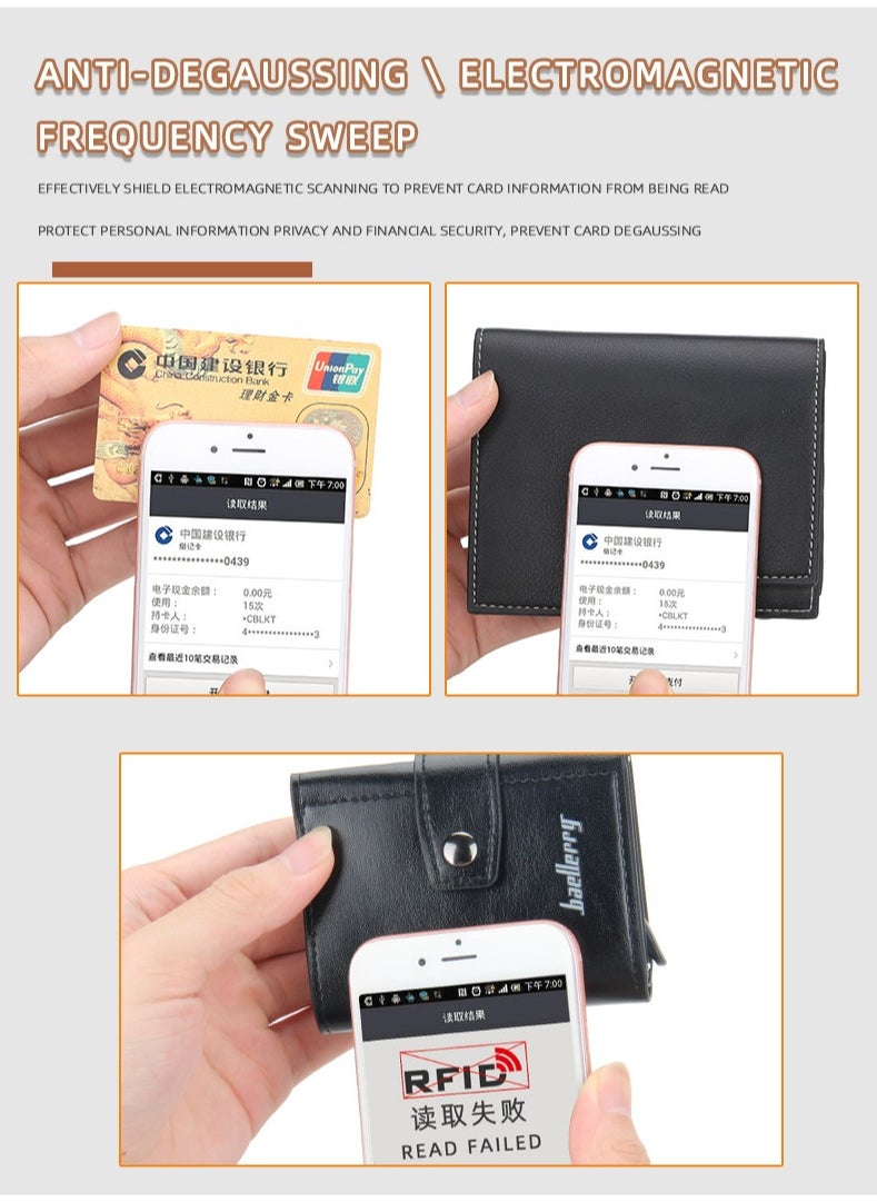 Men'S Wallet, Anti-Magnetic Theft, Short Buckle Automatic Card, Premium Card Holder Brown