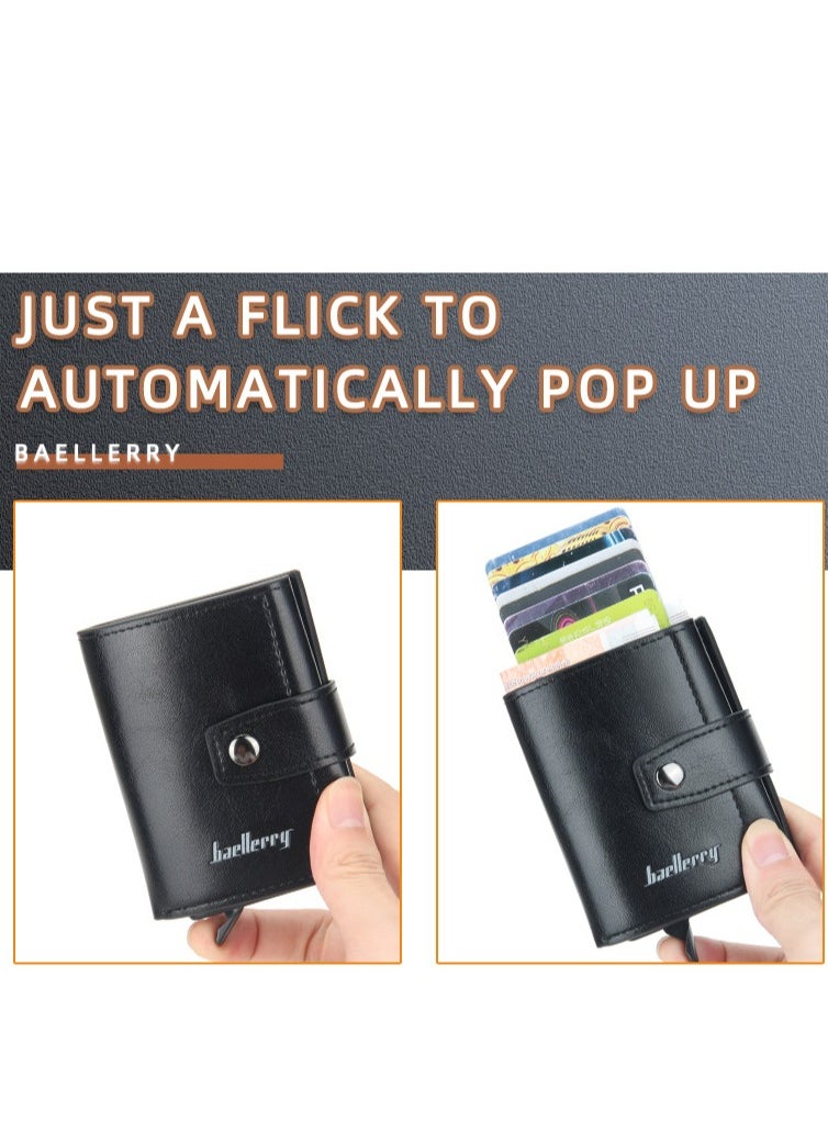 Men'S Wallet, Anti-Magnetic Theft, Short Buckle Automatic Card, Premium Card Holder Brown