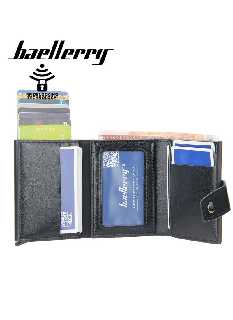 Men'S Wallet, Anti-Magnetic Theft, Short Buckle Automatic Card, Premium Card Holder Brown