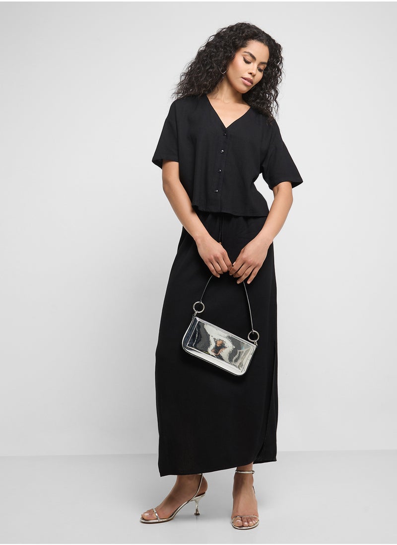 High Waist Slited Long Skirt