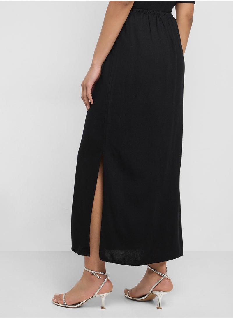 High Waist Slited Long Skirt