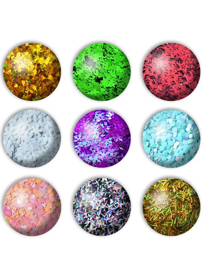 Glitter Wenida 9 Bottle Christmas Holographic Iridescent Chameleon Laser Festival Sequins Snowflakes Tree Craft Chunky Glitter for Arts Face Hair Body Nail