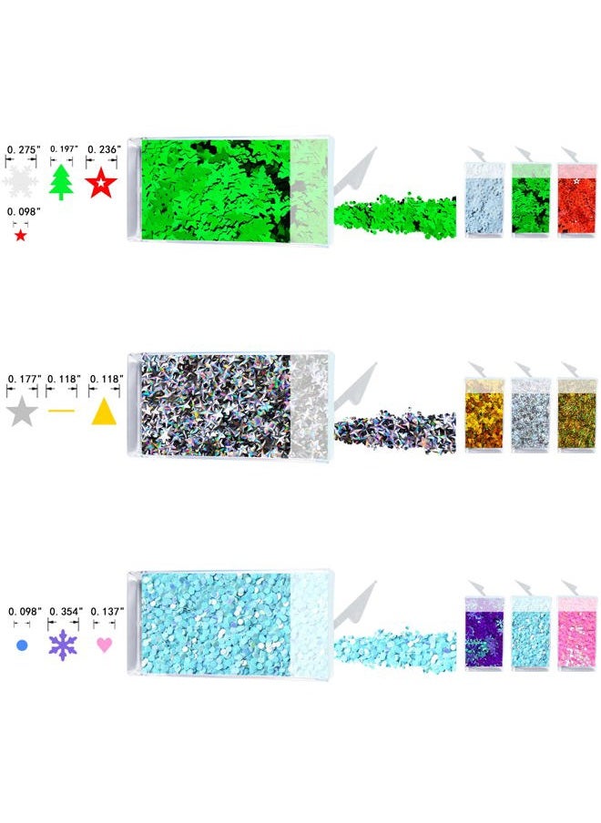 Glitter Wenida 9 Bottle Christmas Holographic Iridescent Chameleon Laser Festival Sequins Snowflakes Tree Craft Chunky Glitter for Arts Face Hair Body Nail