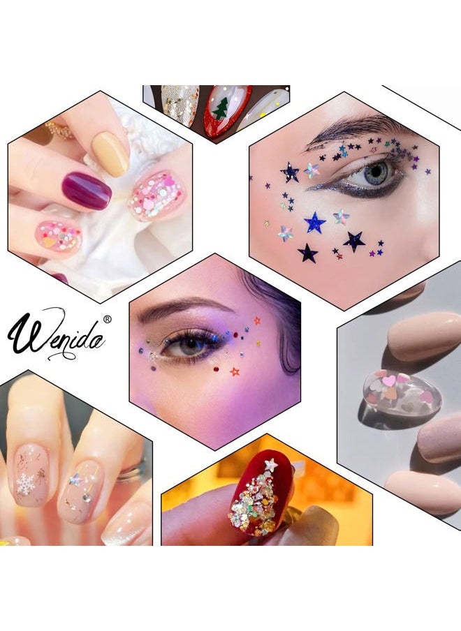 Glitter Wenida 9 Bottle Christmas Holographic Iridescent Chameleon Laser Festival Sequins Snowflakes Tree Craft Chunky Glitter for Arts Face Hair Body Nail