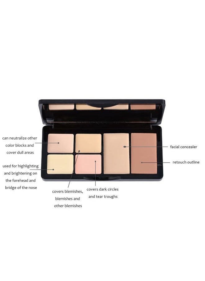 Concealer Contour Palette, 6 In 1 Color Correcting Concealer Contour Makeup Palette, Contouring Foundation Highlighting Makeup Kit for Dark Circles, Blemish With 2 Packs Brush (2#)