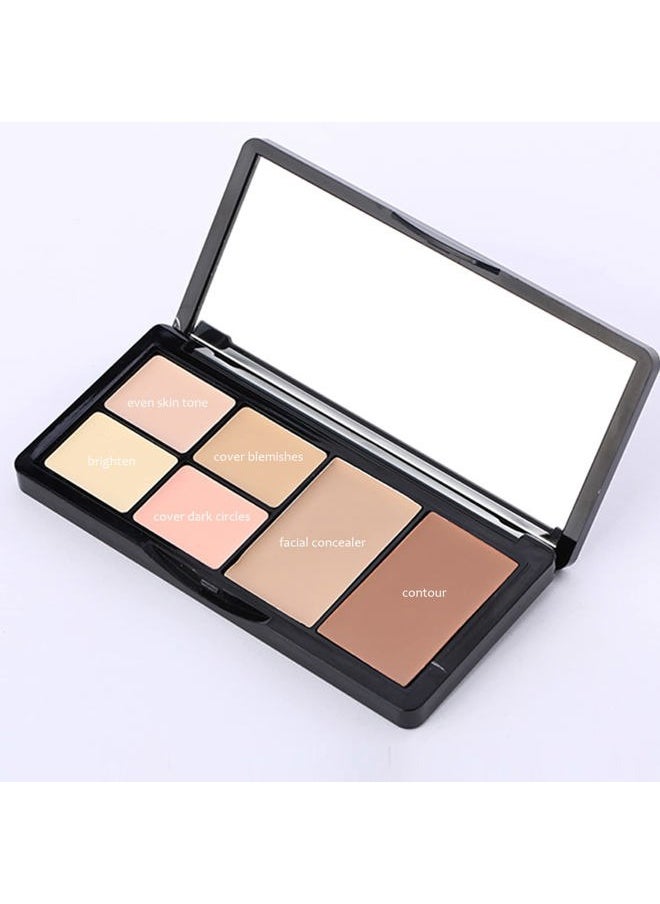 Concealer Contour Palette, 6 In 1 Color Correcting Concealer Contour Makeup Palette, Contouring Foundation Highlighting Makeup Kit for Dark Circles, Blemish With 2 Packs Brush (2#)