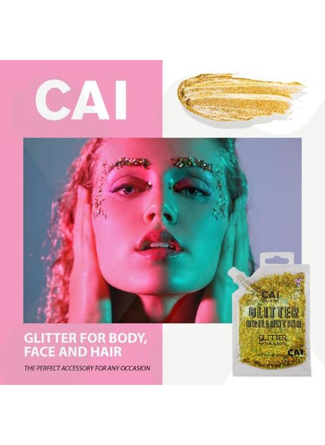 Body Glitter Gel- Face, Body & Hair (5 Pk Unicorn) Chunky Iridescent Holograph Stars & Moon, 3 oz | Cosmetic-Grade Makeup, Apply Without Glue, Easy to Take Off & Keep Skin Cleanat Raves