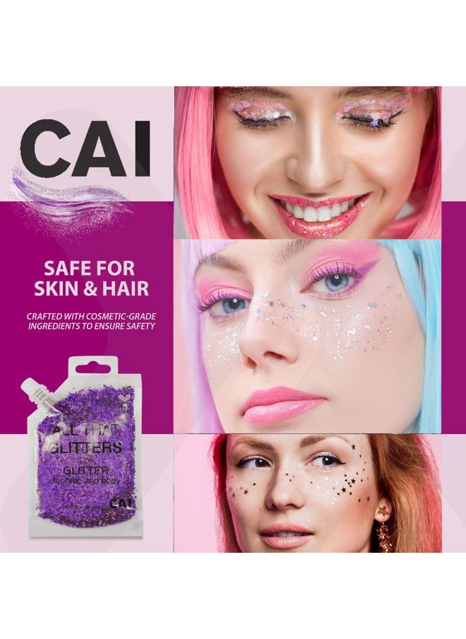 Body Glitter Gel- Face, Body & Hair (5 Pk Unicorn) Chunky Iridescent Holograph Stars & Moon, 3 oz | Cosmetic-Grade Makeup, Apply Without Glue, Easy to Take Off & Keep Skin Cleanat Raves
