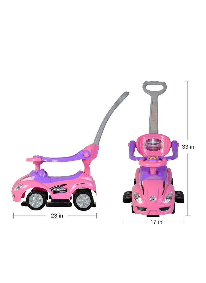Push Cars for Toddlers, 3 in 1 Ride on Push Car with Music, Safety Brackets, and Anti-Topple Devices, Removable Handle for the Ages 1-3 years (Pink) 301