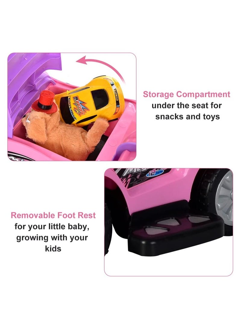 Push Cars for Toddlers, 3 in 1 Ride on Push Car with Music, Safety Brackets, and Anti-Topple Devices, Removable Handle for the Ages 1-3 years (Pink) 301