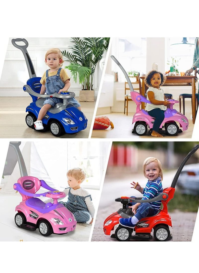 Push Cars for Toddlers, 3 in 1 Ride on Push Car with Music, Safety Brackets, and Anti-Topple Devices, Removable Handle for the Ages 1-3 years (Pink) 301