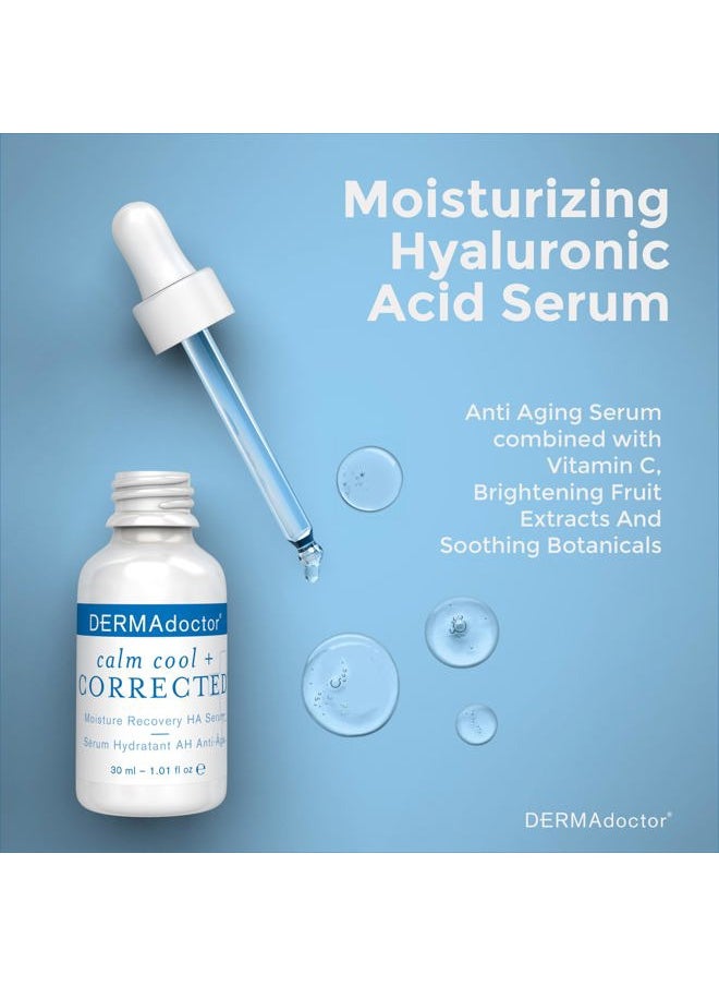 Calm Cool + Corrected Dermatologist Formulated Moisture Recovery Hyaluronic Acid Serum with Vitamin C & Niacinamide; Hydrating & Brightening Anti Aging Serum for Sensitive Skin - 1 fl oz