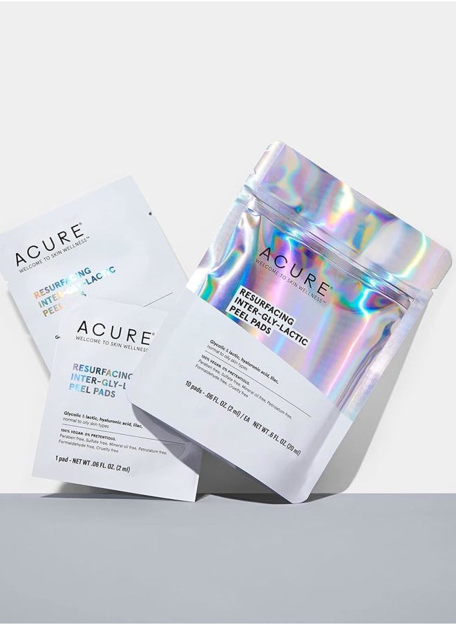 Resurfacing Inter-Gly-Lactic Peel Pads | 100% Vegan | Clarifying & Calming For Normal To Oily Skin Types | With Hyaluronic Acid & Lilac | 10 Count