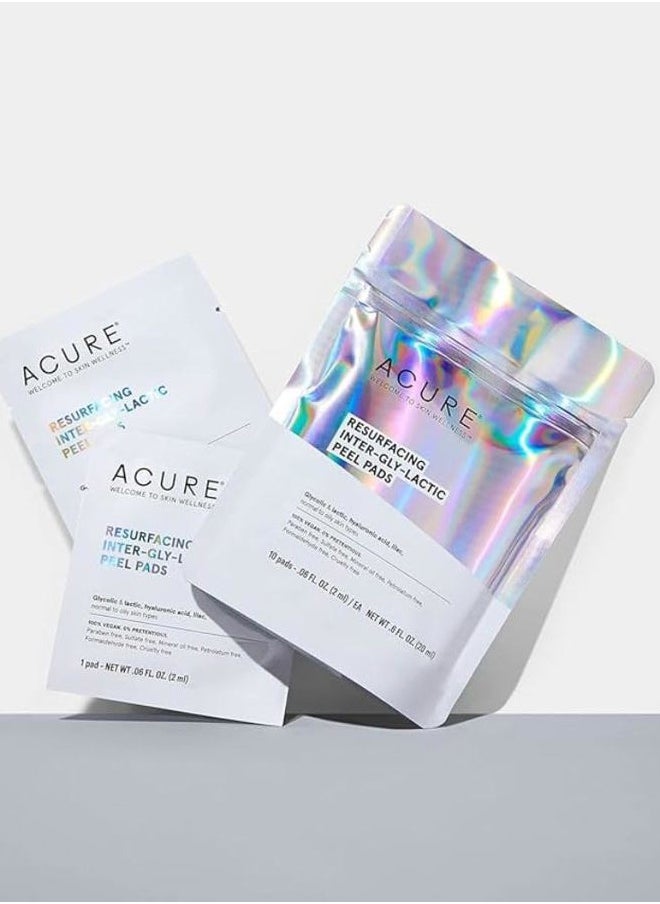 Resurfacing Inter-Gly-Lactic Peel Pads | 100% Vegan | Clarifying & Calming For Normal To Oily Skin Types | With Hyaluronic Acid & Lilac | 10 Count