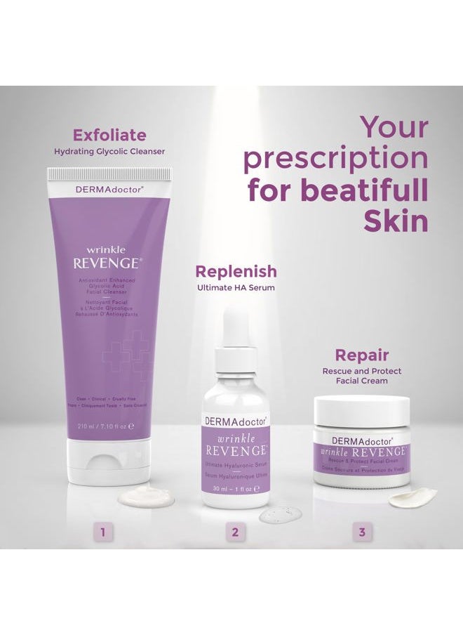 Wrinkle Revenge Dermatologist Formulated Anti Aging Hyaluronic Acid Serum for Face, Hydrating Serum, Wrinkle Filler & Hydrating Primer Fragrance Free - 1 fl oz