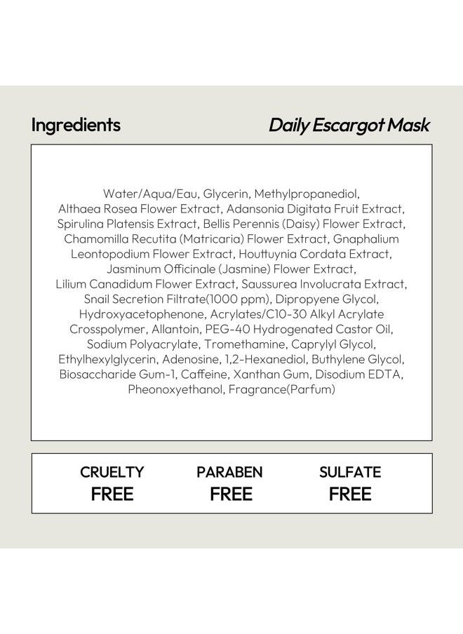 Escargot Sheet Mask, Daily Face Mask with Snail Filtrate to Moisturize and Soothe Skin, Korean Beauty Favorite, 5-Pack