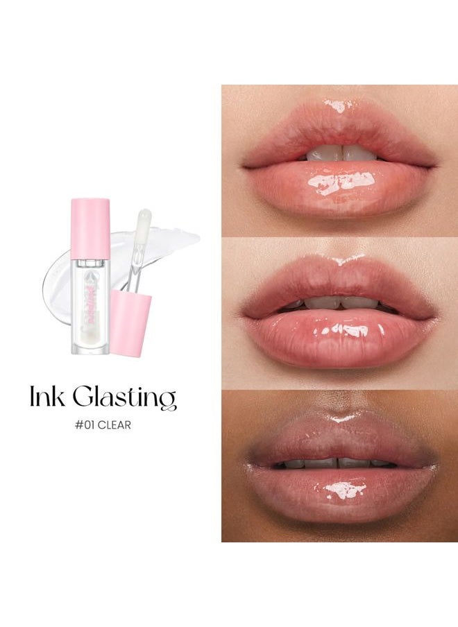 Ink Glasting Lip Gloss | Non-Sticky, High-Shine, 4XL Wand For Easy Application, Comfortable, Plumping, Fuller-Looking Lips, Moisturizing, Long-Lasting, Vegan (001 CLEAR)