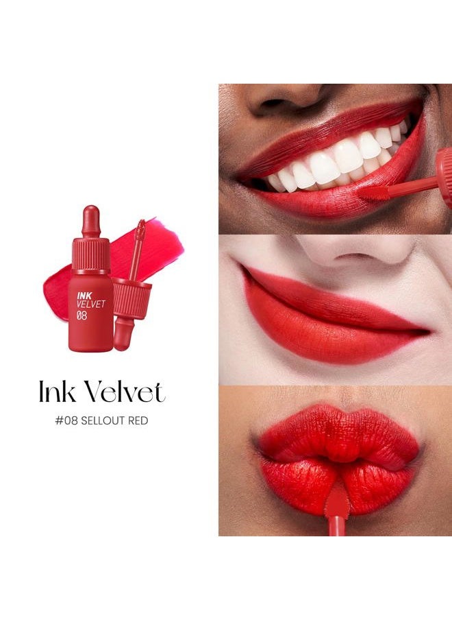 Peripera Ink the Velvet Lip Tint, High Pigment Color, Longwear, Weightless, Not Animal Tested, Gluten-Free, Paraben-Free (008 SELLOUT RED)