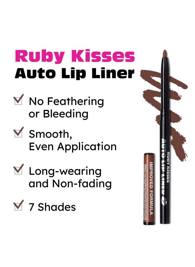 Auto Lip Liner Pencil (Brown 3 Pack), Long Lasting & Non-Fading, Smooth Application, Non-Feathering with Rich Pigmented Color, No Sharpener Needed, Ideal for Full Lips Look