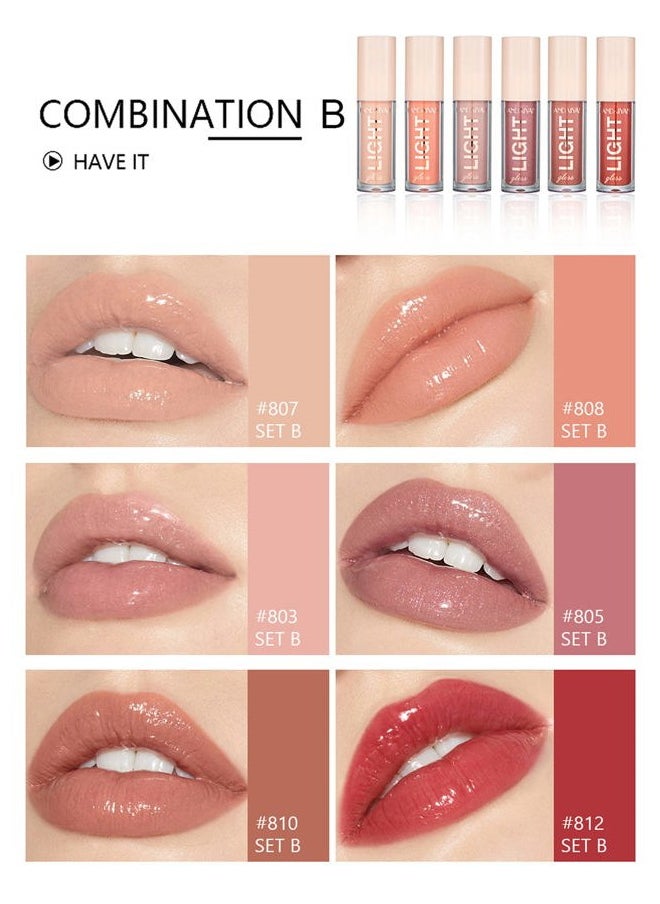 Moisturizing Lipgloss Set 6PCS Smooth Hydrating Lip Gloss Neutral Nude Nourishing Glossy Lipgloss for Women and Girls (Moisturizing, 6PCS Set B)