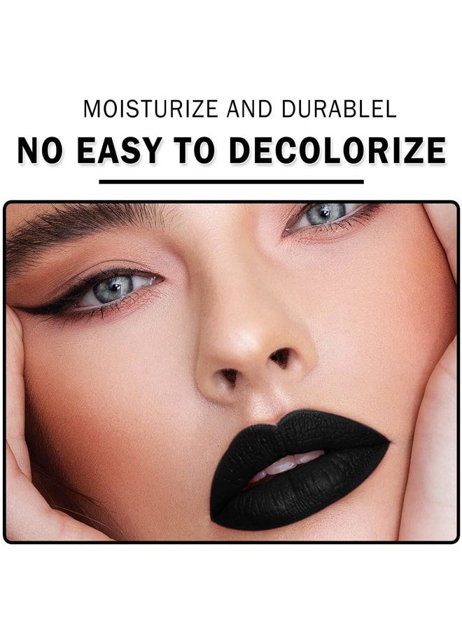2PCS Velvet Liquid Lip Gloss & Matte Lipstick Set - Black, Non-Stick, Waterproof, Long Lasting for Halloween & Goth Makeup