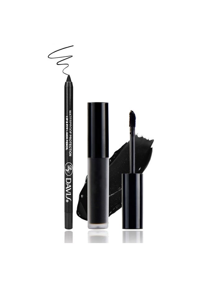 2PCS Velvet Liquid Lip Gloss & Matte Lipstick Set - Black, Non-Stick, Waterproof, Long Lasting for Halloween & Goth Makeup