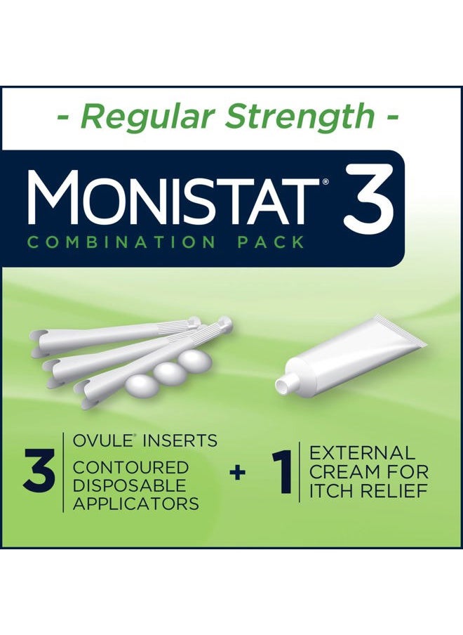 3 Day Yeast Infection Treatment for Women, 3 Miconazole Ovule Inserts & External Monistat Anti-Itch Cream Bundle