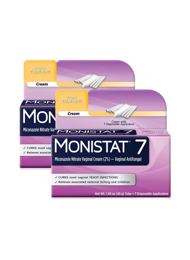 7 Day Yeast Infection Treatment for Women, 7 Miconazole Cream Applications with Disposable Applicators, 2 Pack