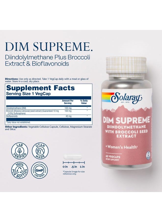 DIM Supreme - DIM Supplement 100mg - Diindolylmethane DIM Complex with Broccoli Seed Extract and Bioflavonoids - Women's Health and Balance Support - 60-Day Guarantee - 60 Servings, 60 VegCaps