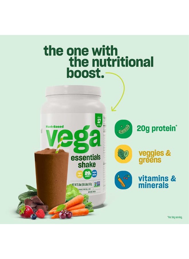 Essentials Plant Based Protein Powder, Chocolate - Vegan, Superfood, Vitamins, Antioxidants, Keto, Low Carb, Dairy Free, Gluten Free, Pea Protein for Women & Men, 1.4 lbs (Packaging May Vary)