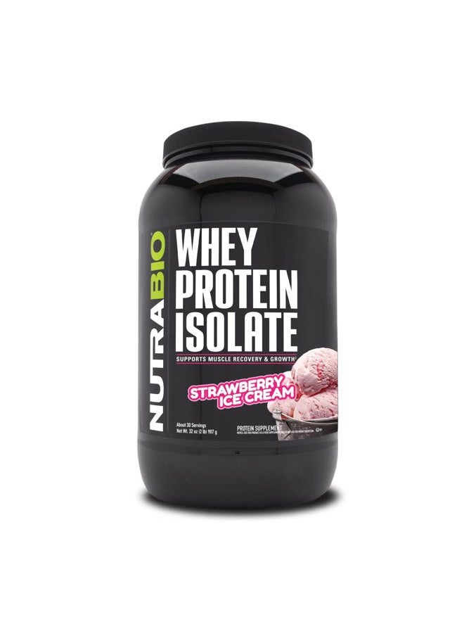 Whey Protein Powder Isolate Supplement – 25g of Protein Per Scoop with Complete Amino Acid Profile - Soy and Gluten Free - Zero Fillers and Non-GMO - Strawberry Ice Cream - 2 Lbs.