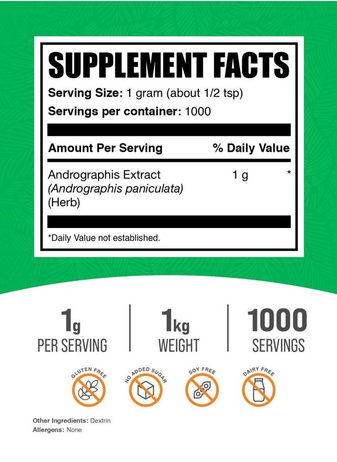 .com Andrographis Extract Powder - Andrographis Paniculata, Herbal Supplement, Andrographis Powder - Gluten Free, 1000mg per Serving, 1kg (2.2 lbs) (Pack of 1)