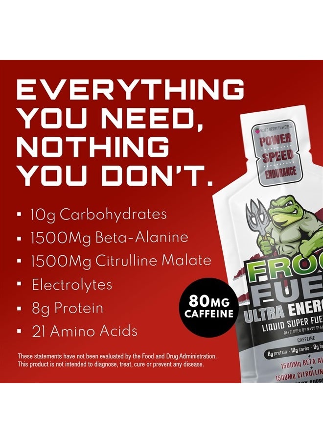 Ultra Energized Pre Workout Shot & Energy Gel, 80mg Caffeine, 1500mg Beta Alanine, Electrolytes 8g Protein Nano-Hydrolyzed Grass Fed Collagen, 10g Carbs, Berry, 1.2 oz Packets, 24 Pack