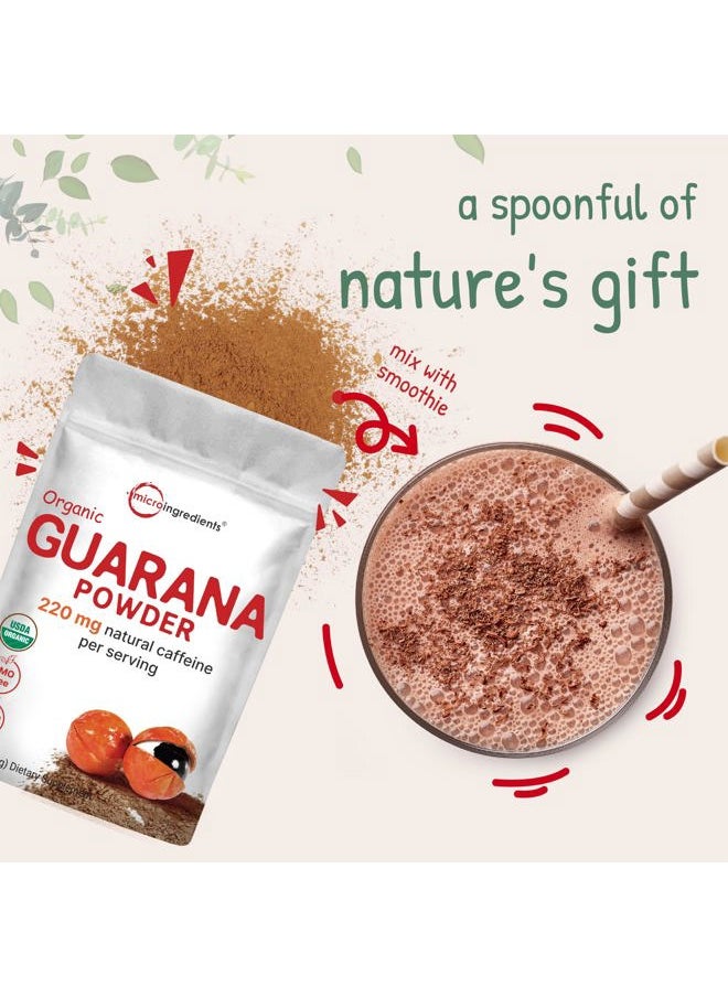 Organic Guarana Powder 1,000mg Per Serv, 8 Ounces | 220mg Natural Caffeine Energizer, Brazilian Herbal Extract, Raw, Bulk Superfood, Coffee Substitute, Vegan Friendly, & Non-GMO