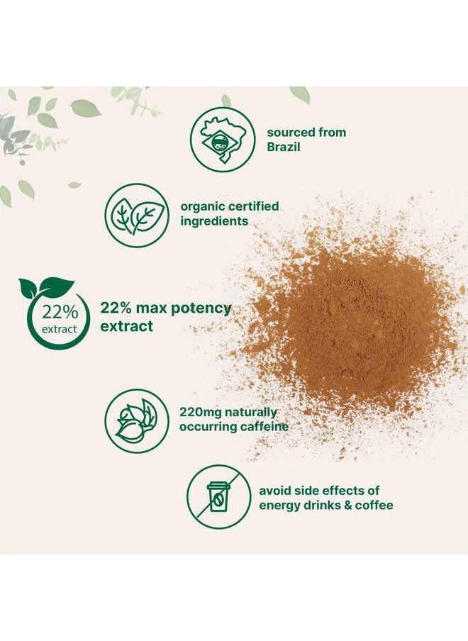 Organic Guarana Powder 1,000mg Per Serv, 8 Ounces | 220mg Natural Caffeine Energizer, Brazilian Herbal Extract, Raw, Bulk Superfood, Coffee Substitute, Vegan Friendly, & Non-GMO