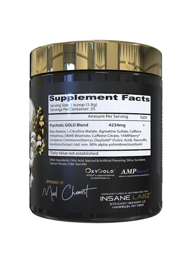 Psychotic Gold, High Stimulant Pre Workout Powder, Extreme Lasting Energy Focus, Pumps and Endurance with Beta Alanine, DMAE Bitartrate, NO Booster (35 Servings, Watermelon)
