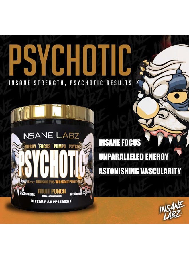 Psychotic Gold, High Stimulant Pre Workout Powder, Extreme Lasting Energy Focus, Pumps and Endurance with Beta Alanine, DMAE Bitartrate, NO Booster (35 Servings, Gummy Candy)