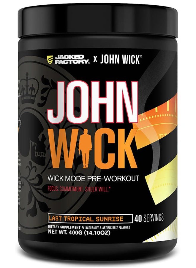 X John Wick - Wick Mode Pre Workout Powder - Intense Energy, Battle-Ready Focus, Unstoppable Commitment, and Sheer Will - 40 Servings, Last Tropical Sunrise