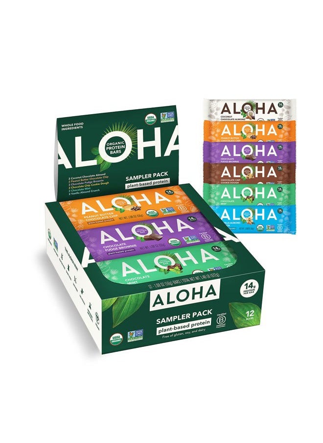 Organic Plant Based Protein Bars - 6 Flavor Variety Pack - 12 Count, 1.9oz Bars - Vegan Snacks, Low Sugar, Gluten-Free, Low Carb, Paleo, Non-GMO, Stevia-Free, No Sugar Alcohol Sweeteners