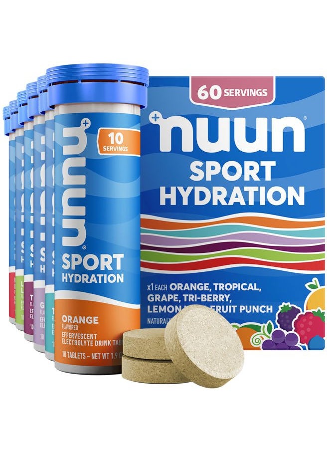 Sport Electrolyte Tablets with Magnesium, Calcium, Potassium, Chloride & Sodium, Gluten Free & Vegan, Mixed Flavors, 6 Pack (60 Servings Total)