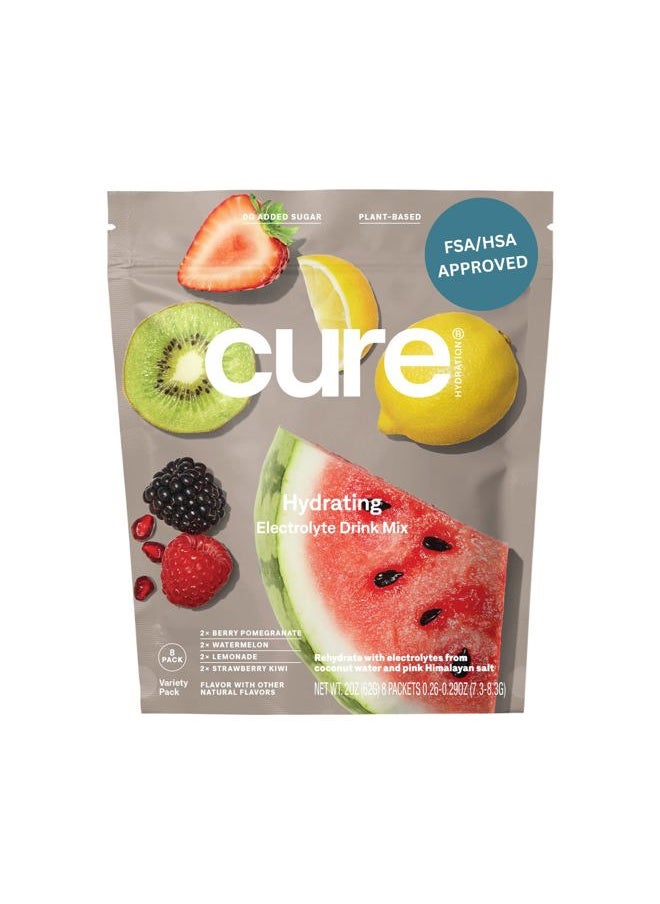 Plant-Based Electrolyte Drink Mix | No Added Sugar | FSA & HSA | Dehydration Relief Powder Made with Coconut Water | Non-GMO | Vegan | 8 Servings - Variety Pack