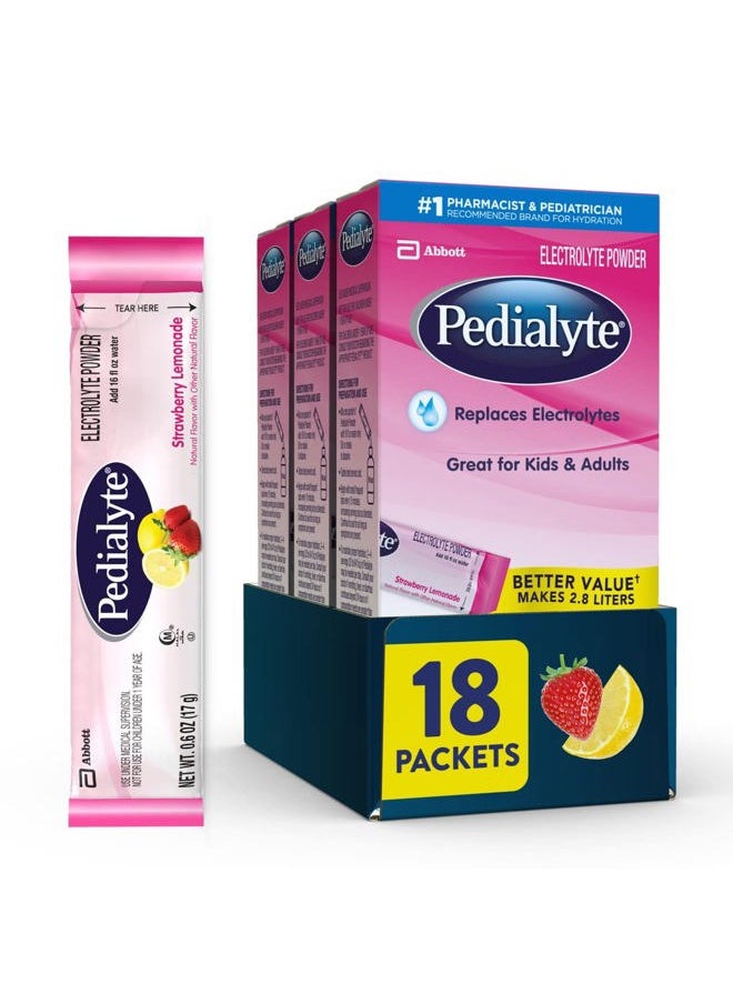Electrolyte Powder Packets, Strawberry Lemonade, Hydration Drink, 18 Single-Serving Powder Packets