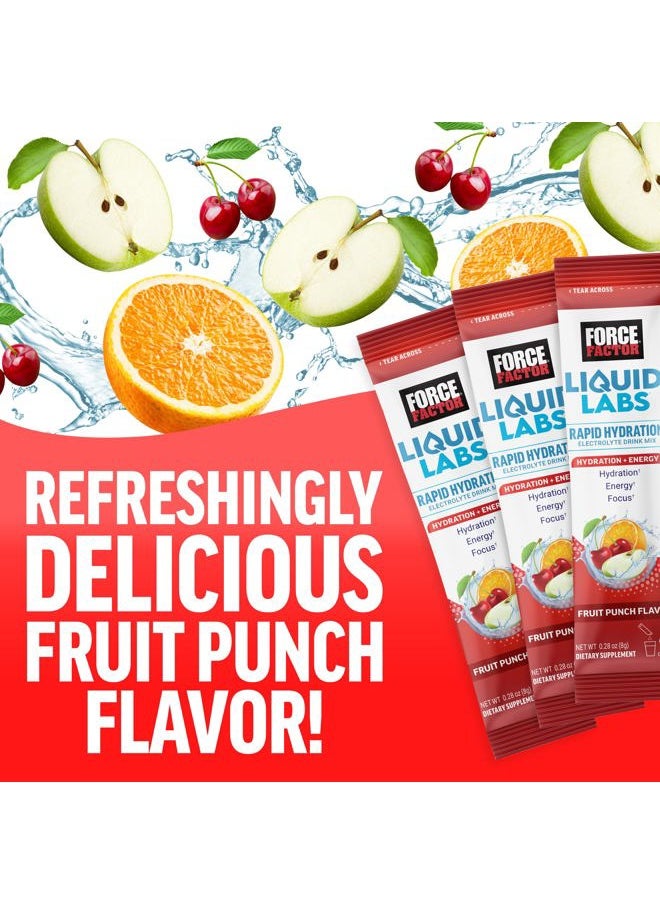 FORCE FACTOR Liquid Labs Energy Drink, Electrolytes Powder, Hydration Packets to Boost Energy & Focus, 5 Essential Electrolytes, Vitamins, Minerals, & Antioxidants, Fruit Punch Flavor, 20 Stick Packs