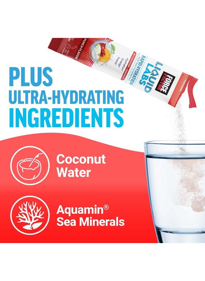 FORCE FACTOR Liquid Labs Energy Drink, Electrolytes Powder, Hydration Packets to Boost Energy & Focus, 5 Essential Electrolytes, Vitamins, Minerals, & Antioxidants, Fruit Punch Flavor, 20 Stick Packs