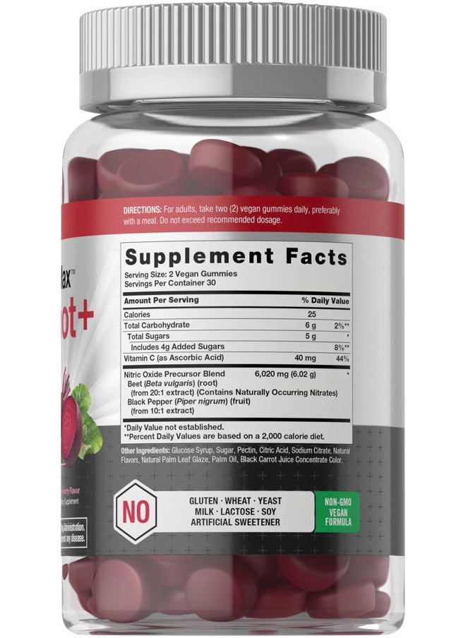 Nitric Oxide Beet Root Gummies | 60 Count | with Nitrates | Strawberry Flavor | Vegan, Non-GMO, Gluten Free Supplement