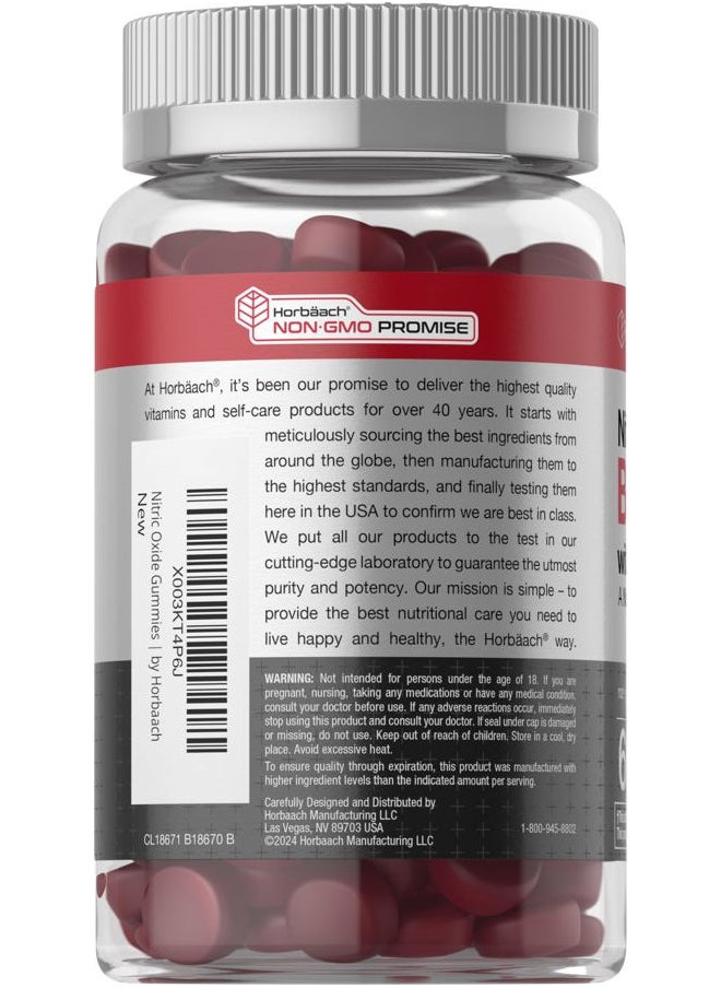 Nitric Oxide Beet Root Gummies | 60 Count | with Nitrates | Strawberry Flavor | Vegan, Non-GMO, Gluten Free Supplement